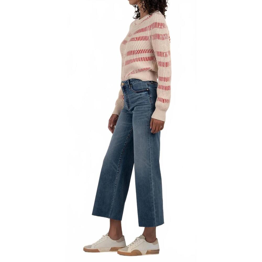 NEW KUT FROM THE KLOTH reagen stripe crewneck sweater in taupe - Picture 4 of 5